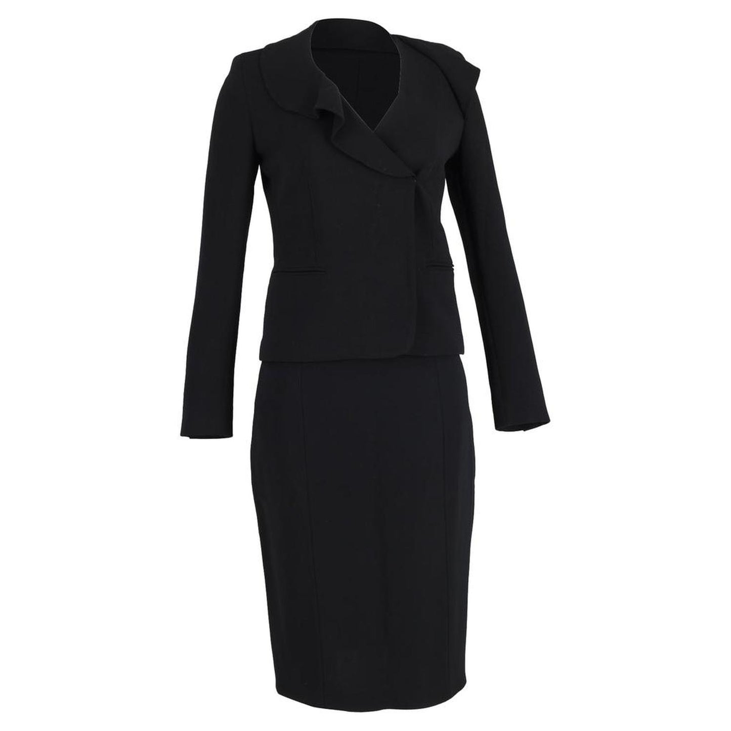 Shawl Collar Blazer and Midi Pencil Skirt Set in Black Wool