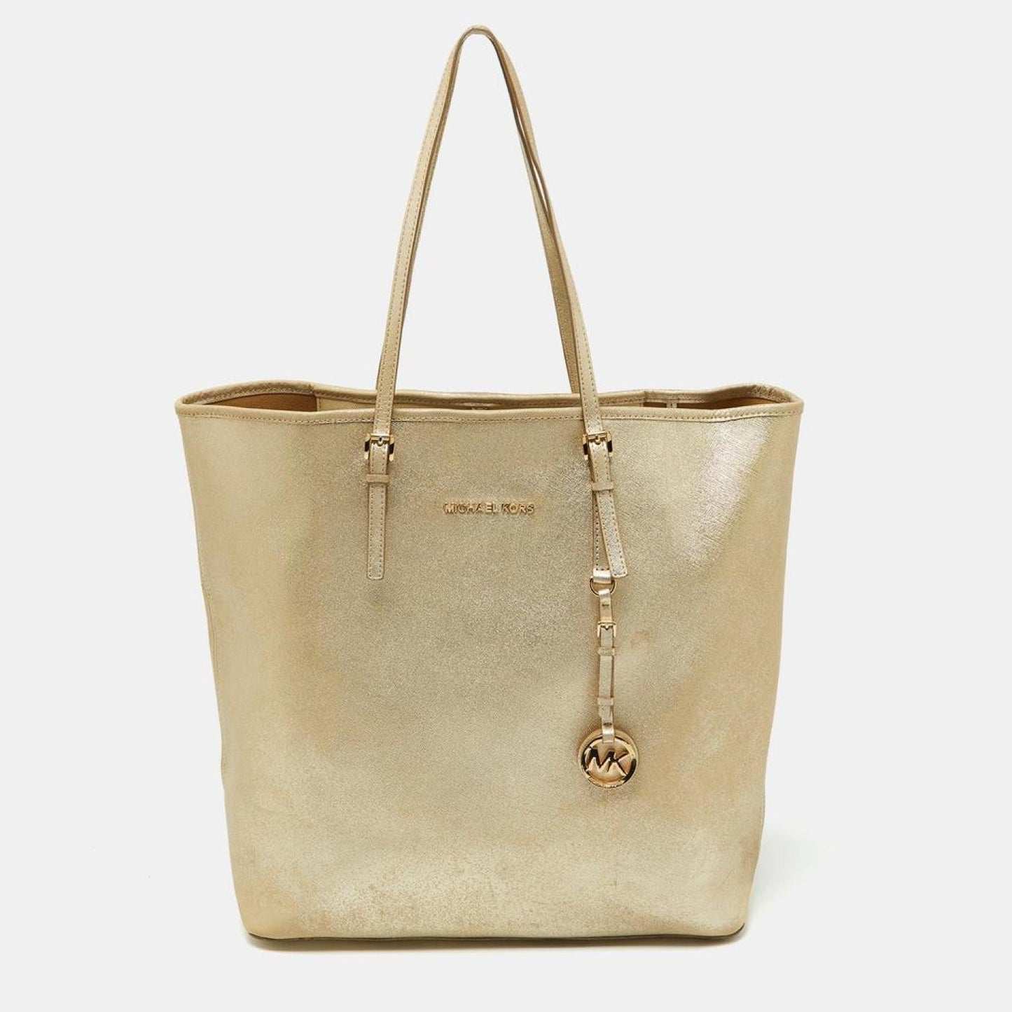 Michael Kors Gold Leather Jet Set Travel Shopper Tote