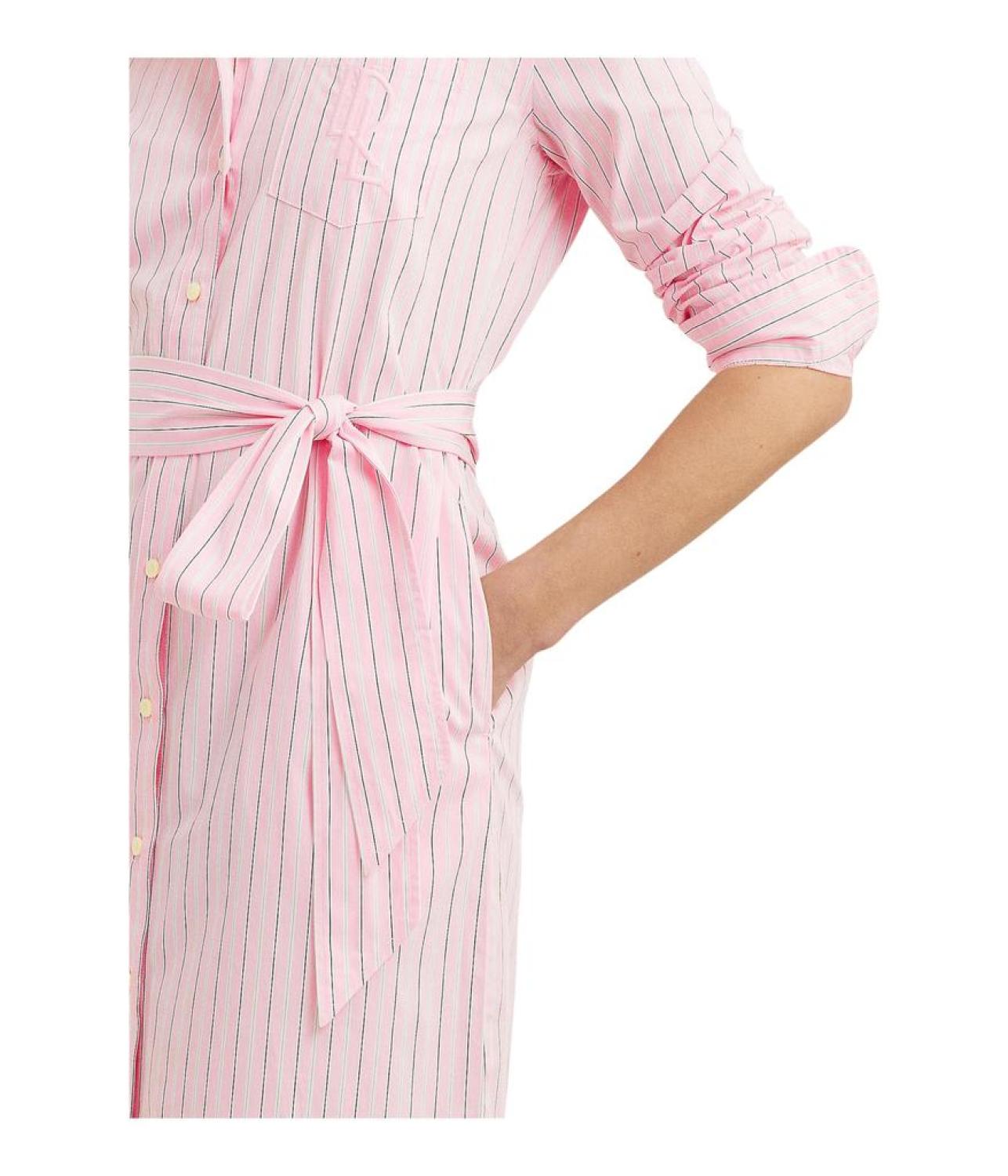 Striped Belted Broadcloth Shirtdress