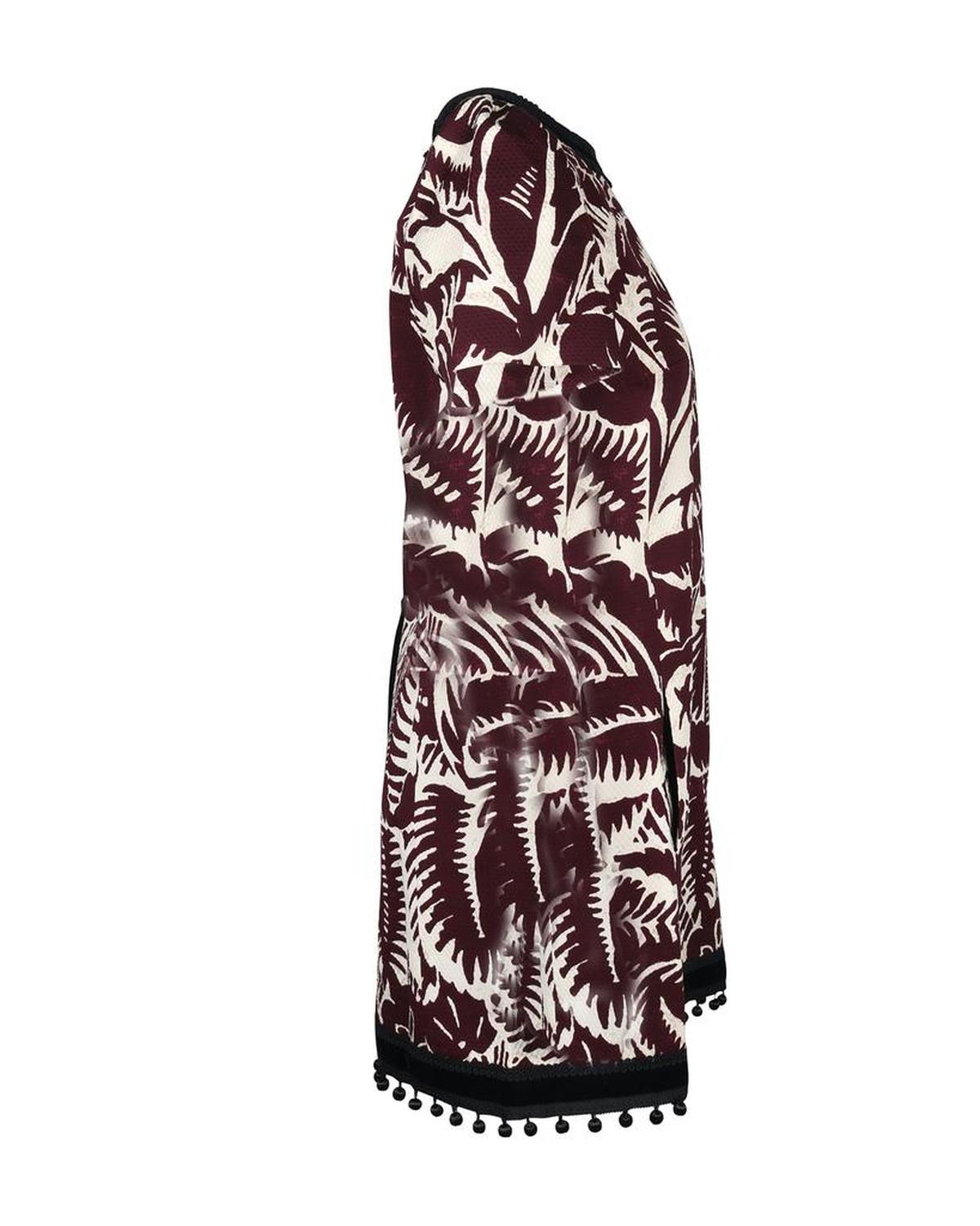 Tropical Print Shift Dress in Maroon Cotton