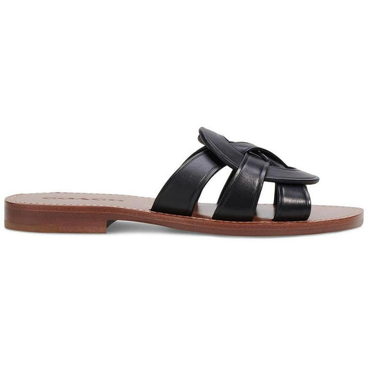 Womens Faux Leather Flats Slide Sandals