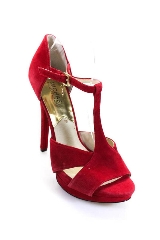 Michael Michael Kors Women's Open Toe Strappy Stiletto Sandals Red