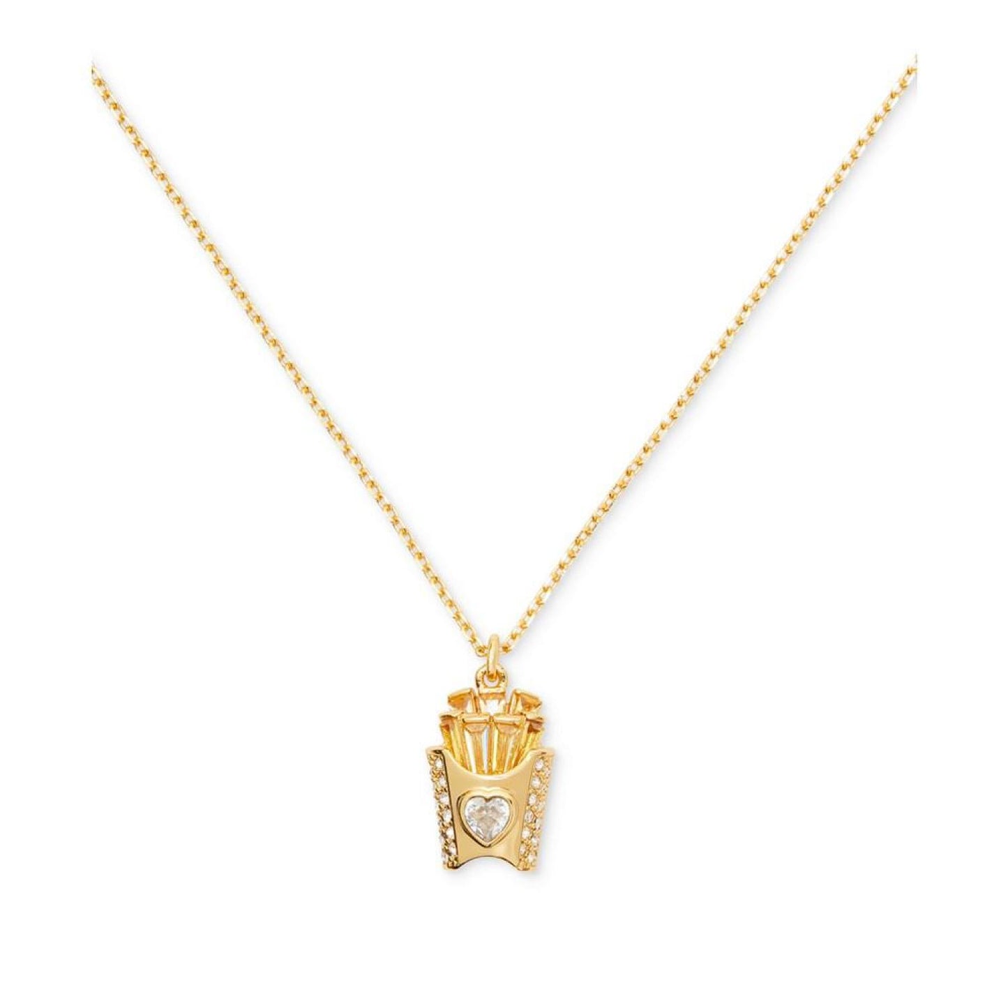 Gold-Tone Stone Accented French Fries Mini Pendant Necklace, 16" + 3" extender