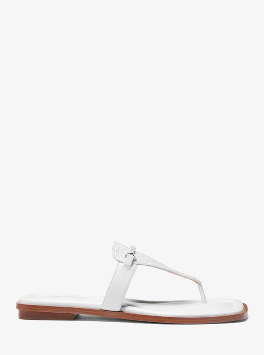 Lena Signature Logo and Leather T-Strap Sandal