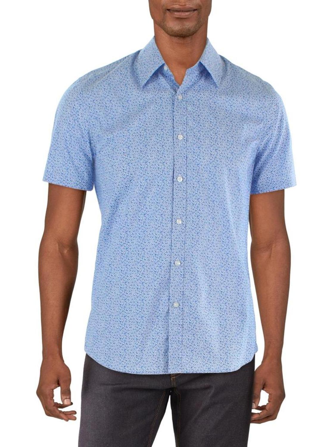 Mens Printed Cotton Button-Down Shirt