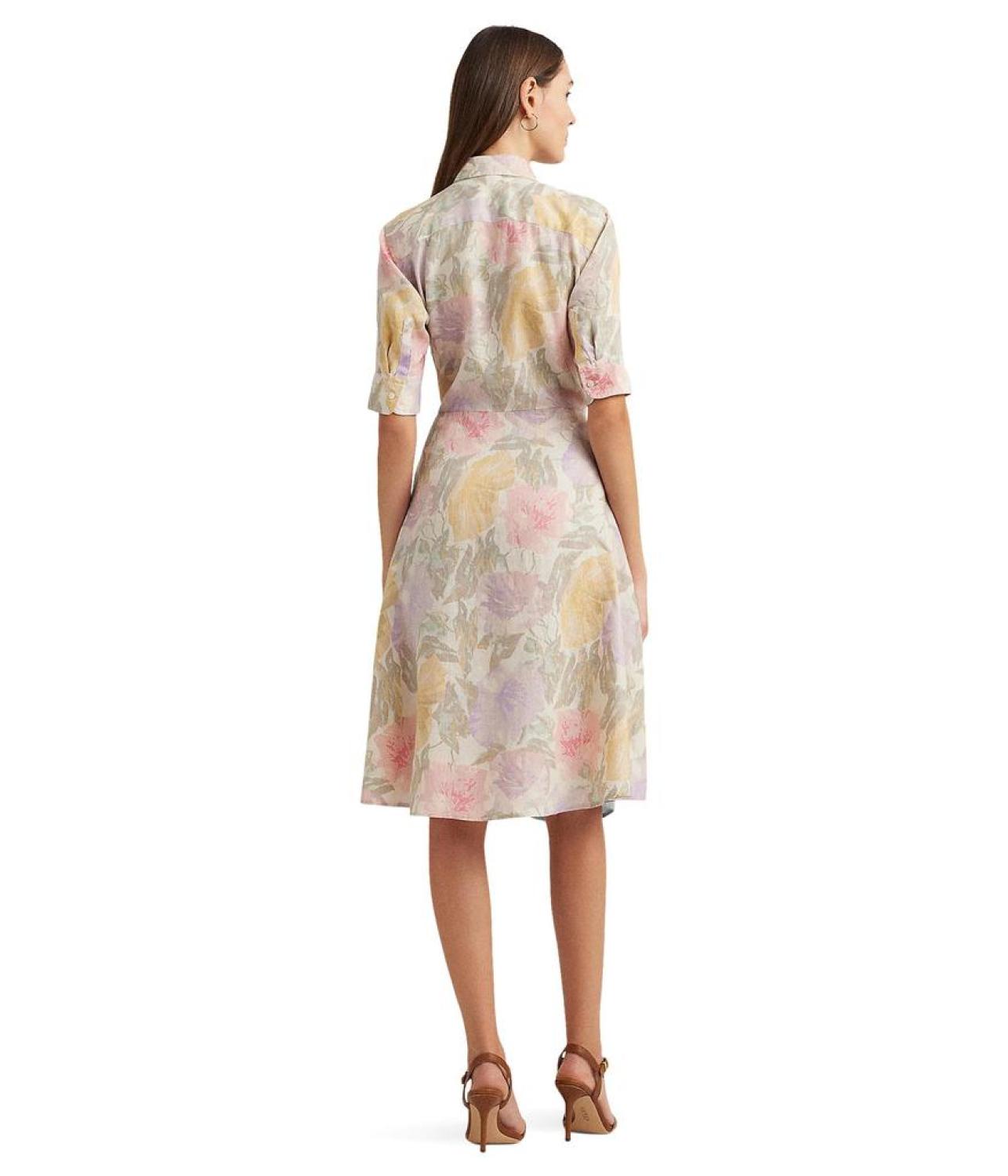 Floral Tie-Front Linen Shirtdress