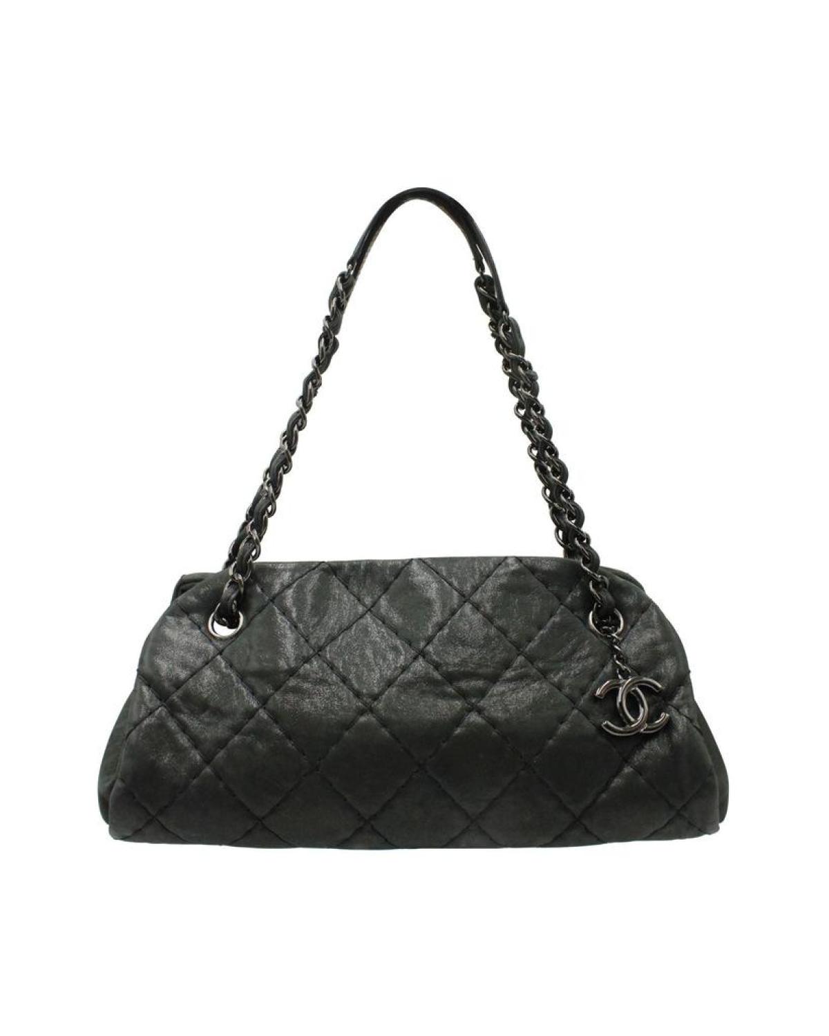 Chanel Just Mademoiselle Mini Bowler Bag in Iridescent Black Leather