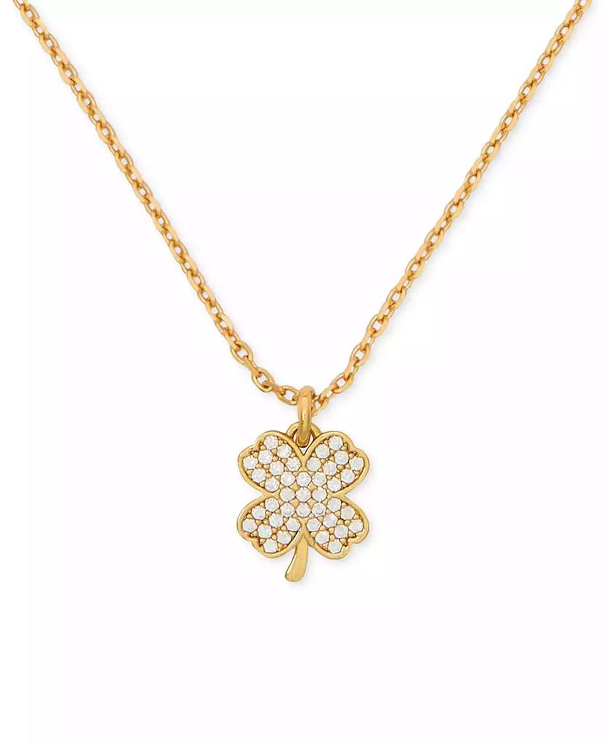 Lucky Charm Gold-Tone Pavé Crystal Clover Pendant Necklace, 16" + 3" extender