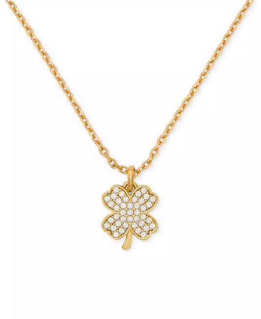 Lucky Charm Gold-Tone Pavé Crystal Clover Pendant Necklace, 16" + 3" extender