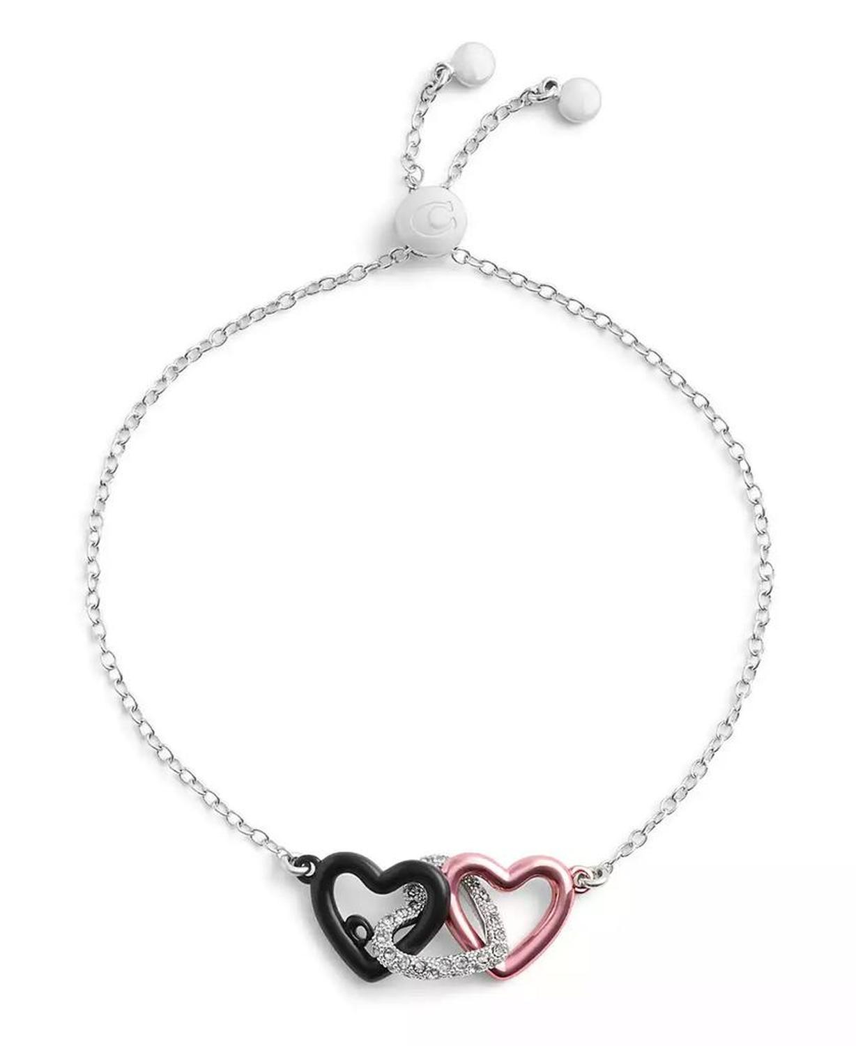 Faux Stone Signature Heart Link Slider Bracelet