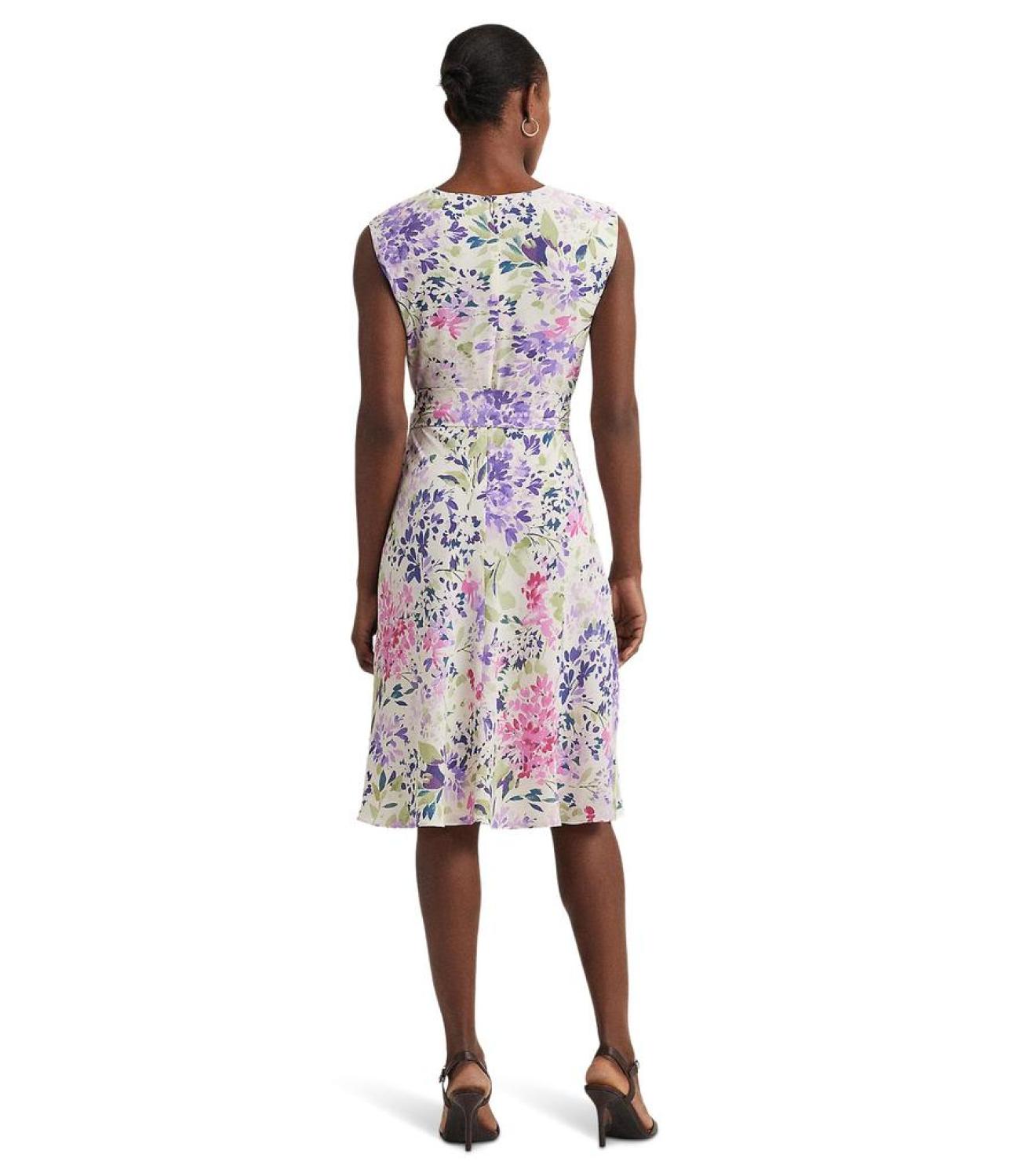 Floral Belted Bubble Crepe Dress