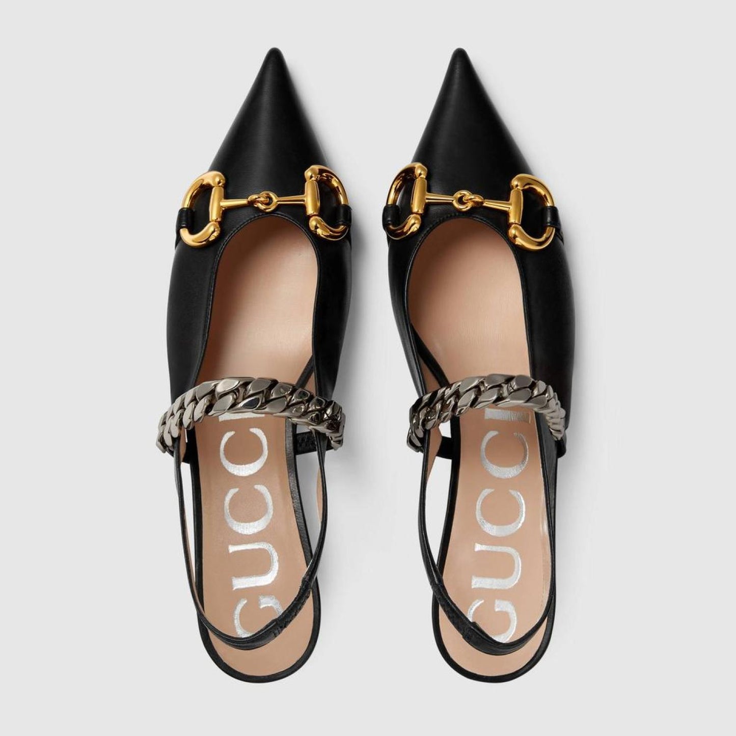 Gucci Horsebit & Chain Leather Slingback Pump