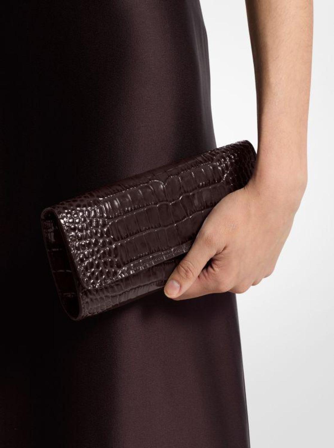 Cate Crocodile Embossed Patent Leather Clutch