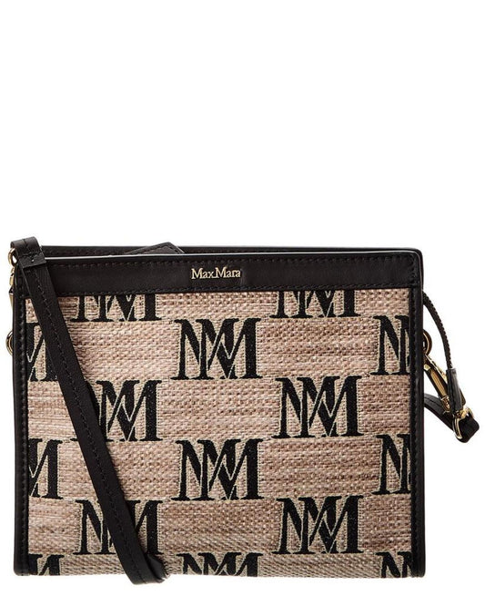 Max Mara Logo Embroidered Leather-Trim Pouch