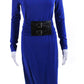 Michael Kors Collection Womens Long Sleeve Ruched Belt Sheath Dress Blue