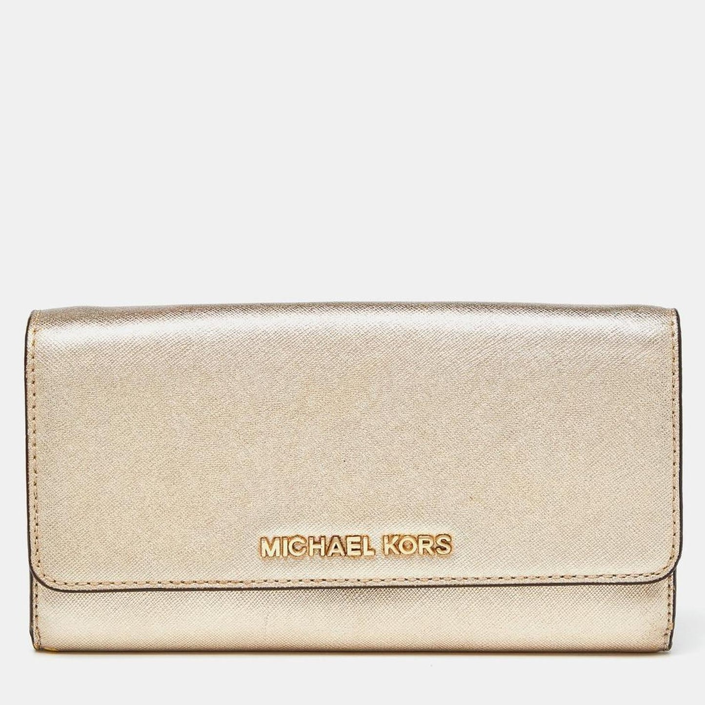 Michael Kors Gold Leather Jet Set Travel Wallet On Chain