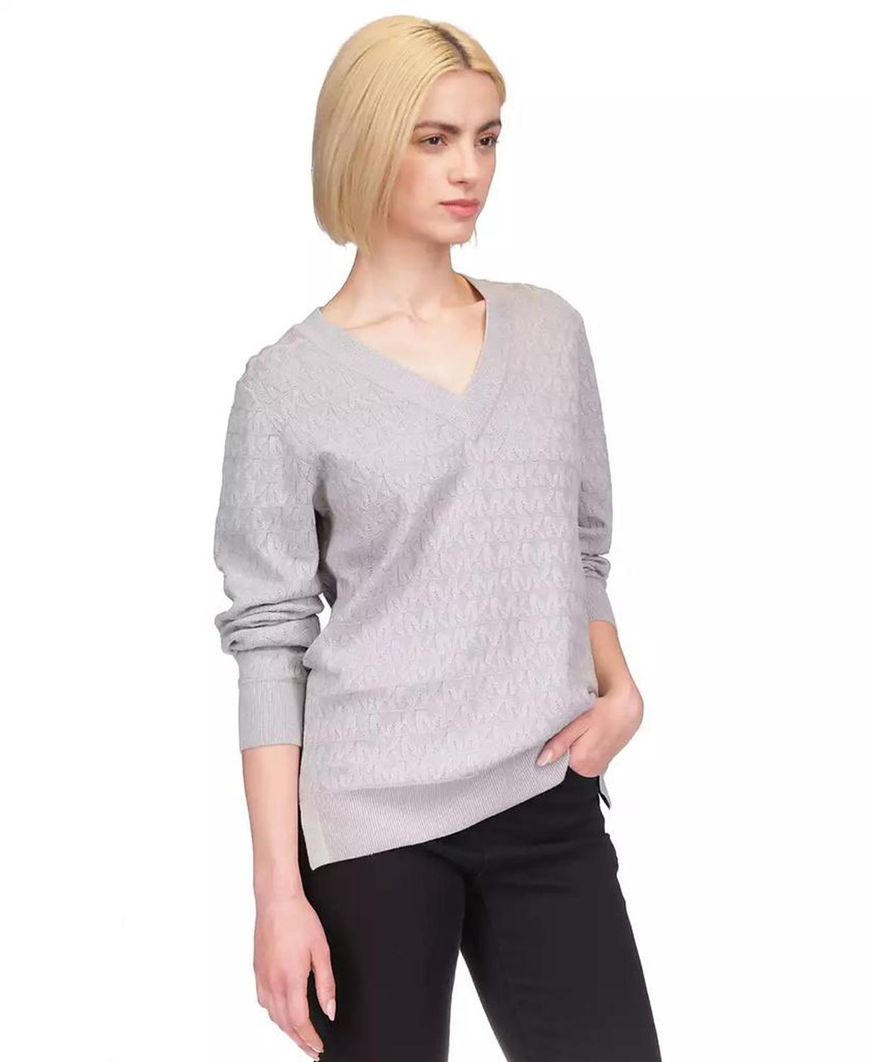 Women's V-Neck Metallic Logo Sweater