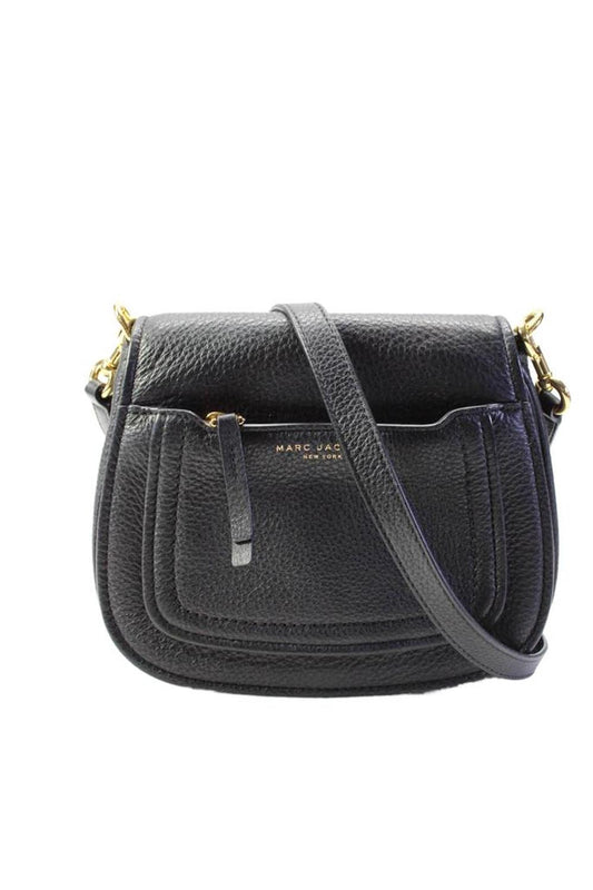 Marc Jacobs Womens Leather Foldover Magnetic Closure Shoulder Bag Black