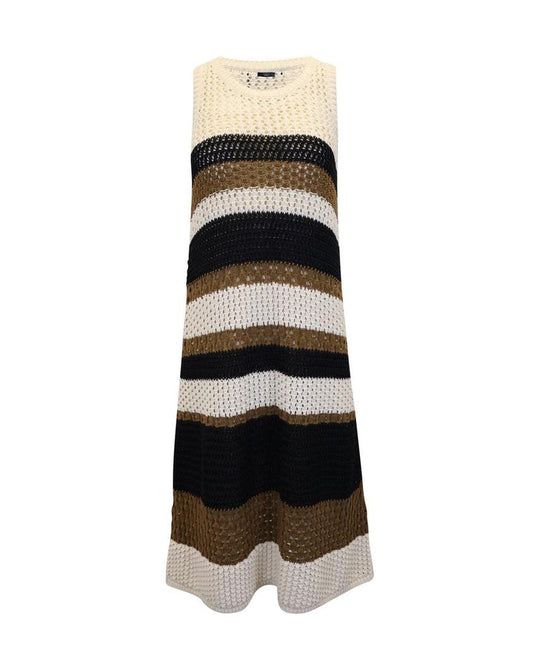 Weekend Max Mara Dyser Open-knit Striped Midi Dress in Brown Cotton