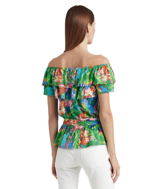 Petite Floral Jersey Off-the-Shoulder Top