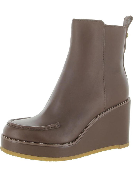 Brady Womens Faux Leather Zipper Wedge Boots