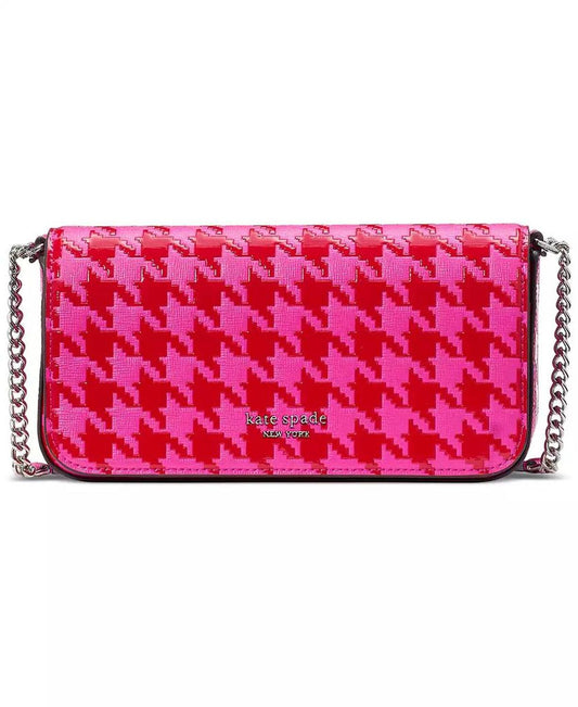 Devin Houndstooth Saffiano Leather Flap Chain Wallet