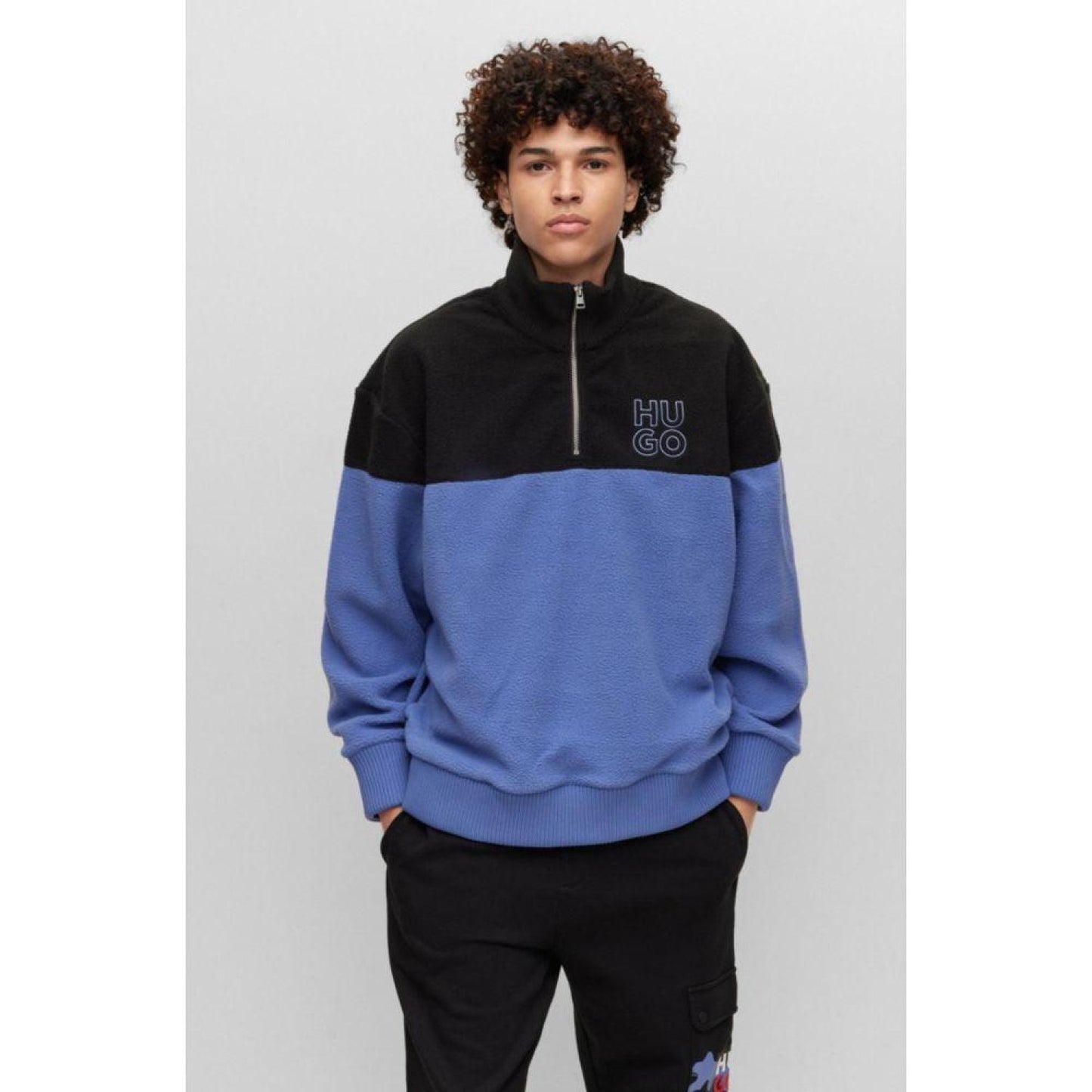 Zip-neck sherpa fleece sweatshirt with stacked logo embroidery