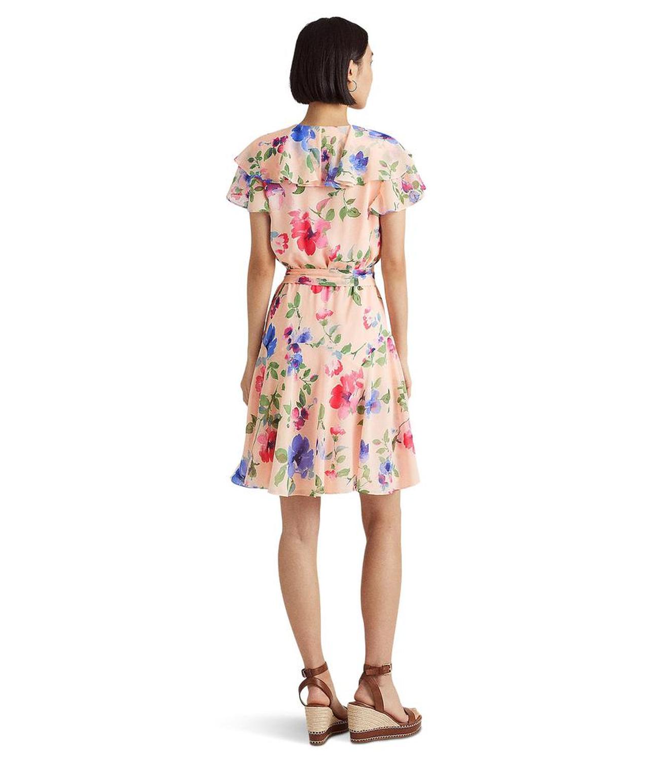 Petite Floral Belted Crinkle Georgette Dress