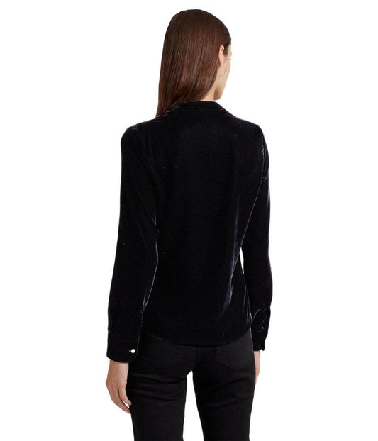 Petite Pleated Velvet Surplice Blouse