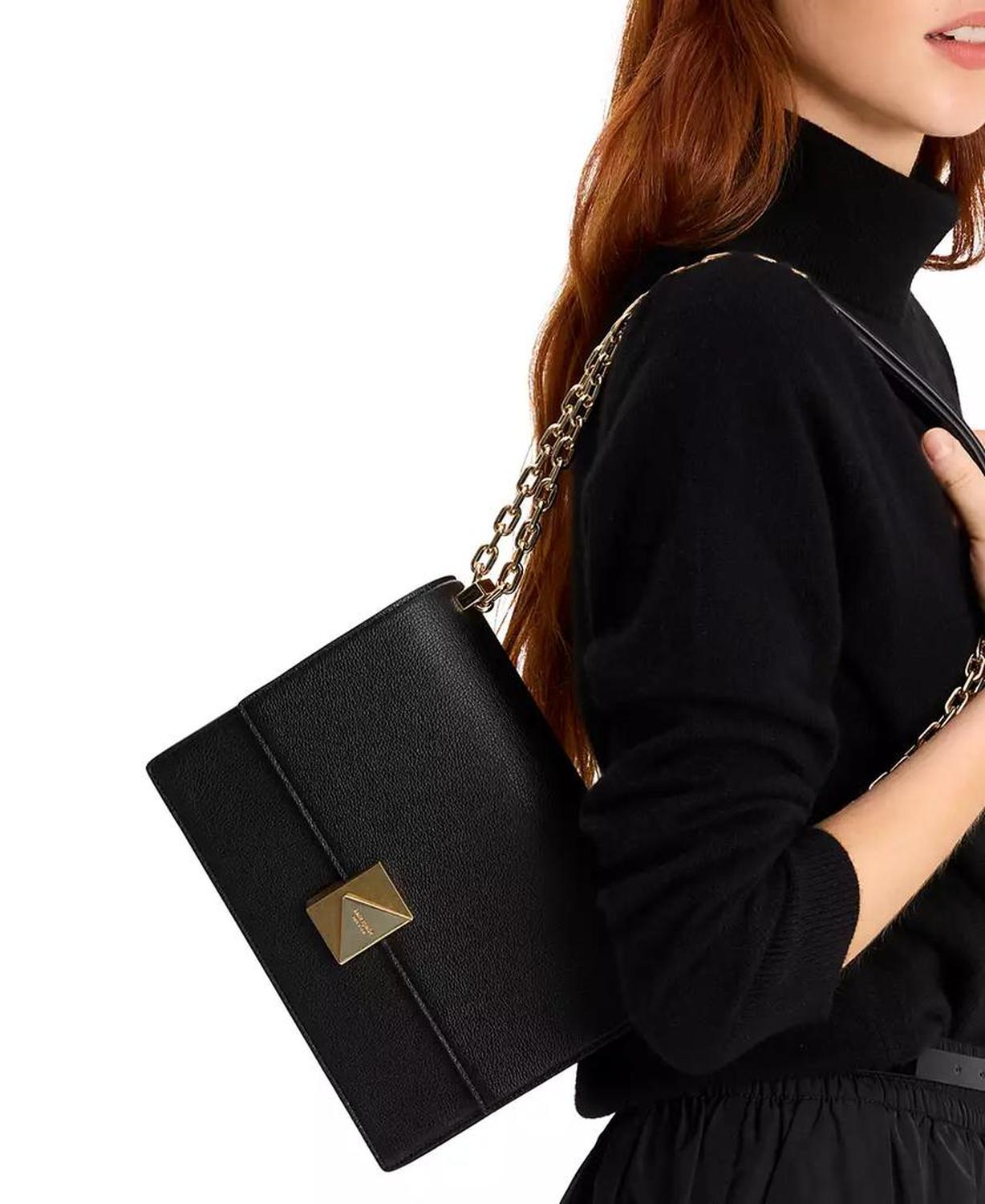 Deco Pebbled Leather Chain Shoulder Bag