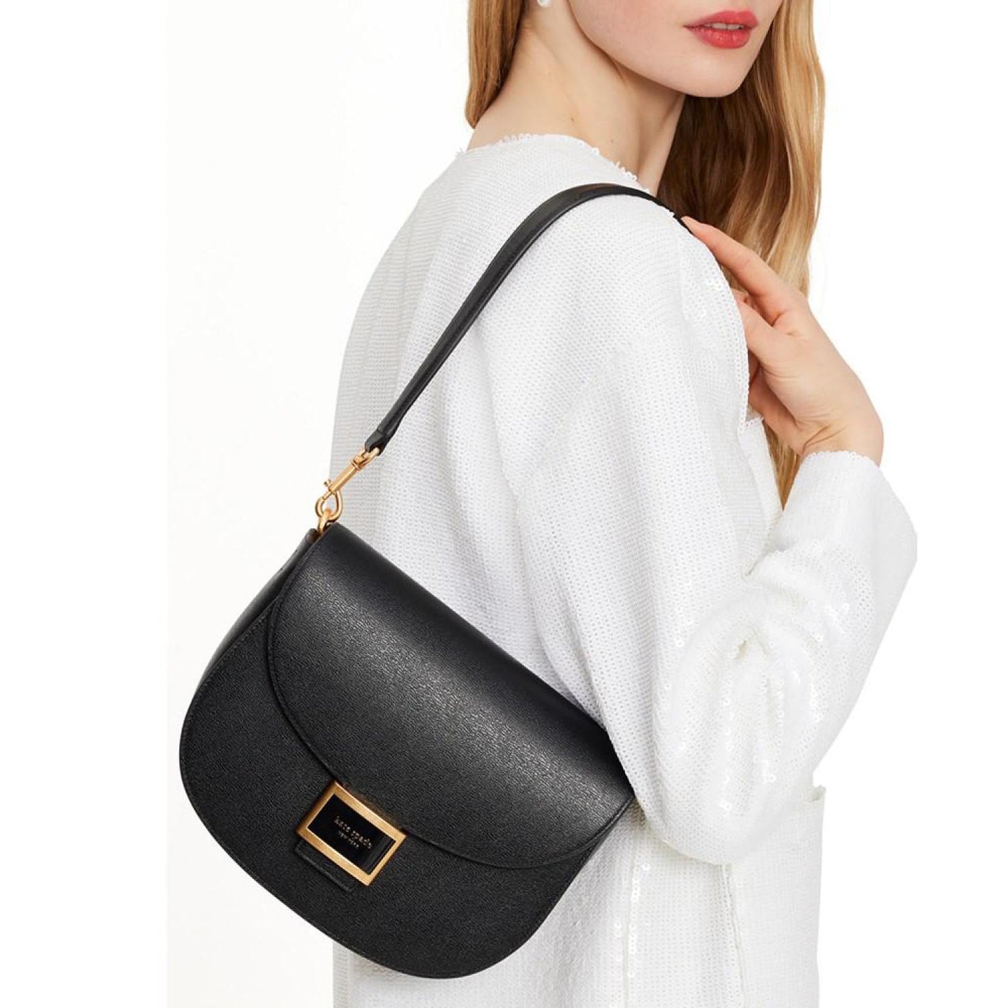 Katy Textured Leather Small Convertible Saddle Bag