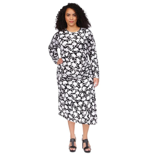 Plus Size Ruched Knit Asymmetrical Midi Dress