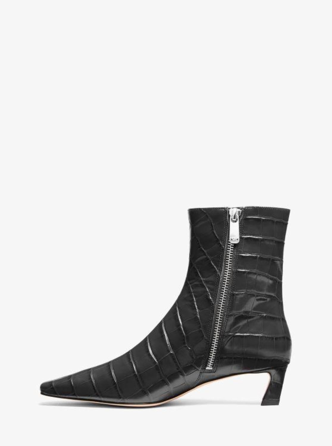 Cosmo Crocodile Embossed Leather Kitten Boot