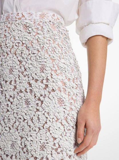 Hand-Embroidered Leather Paillette Floral Lace Skirt