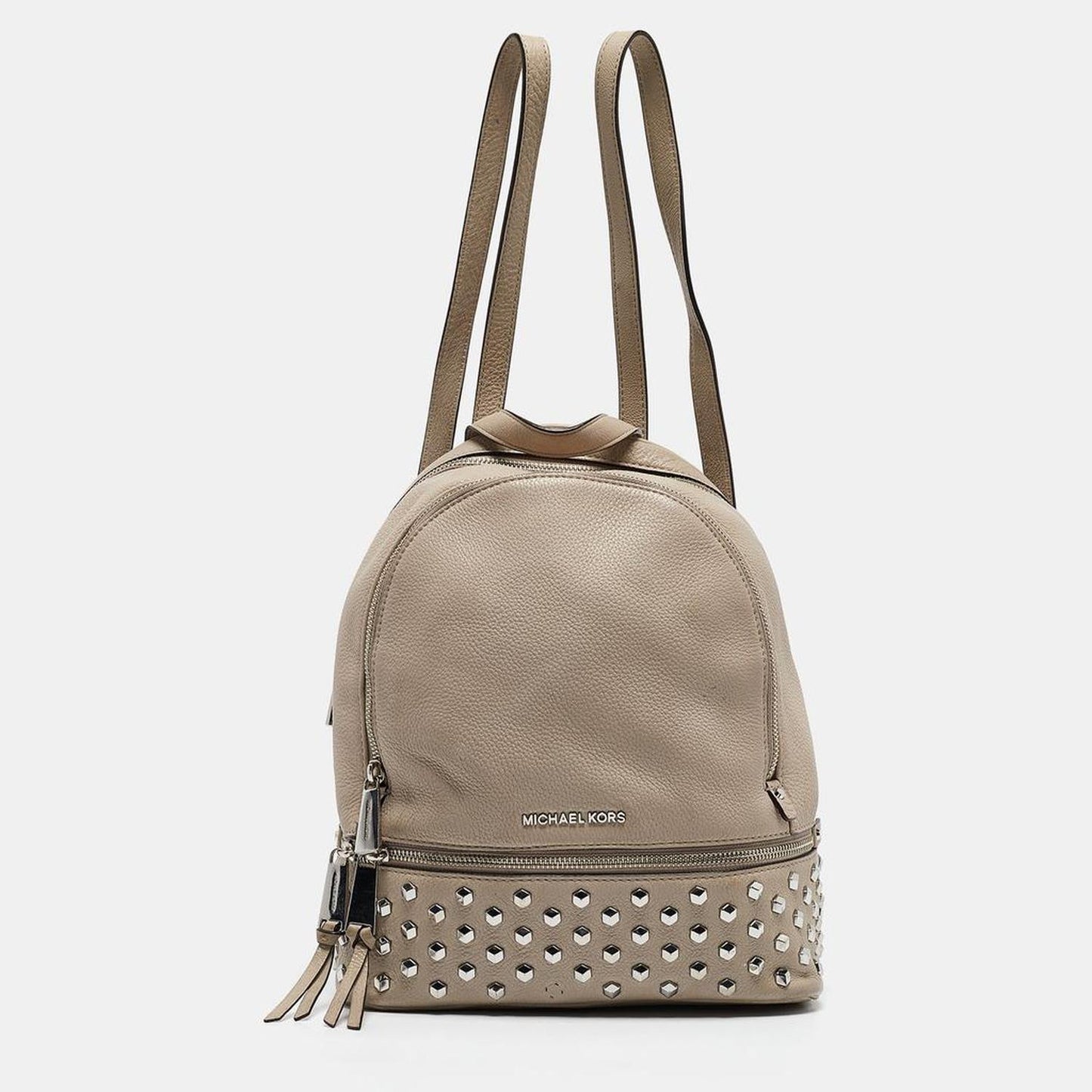 Beige Leather Rhea Studded Backpack