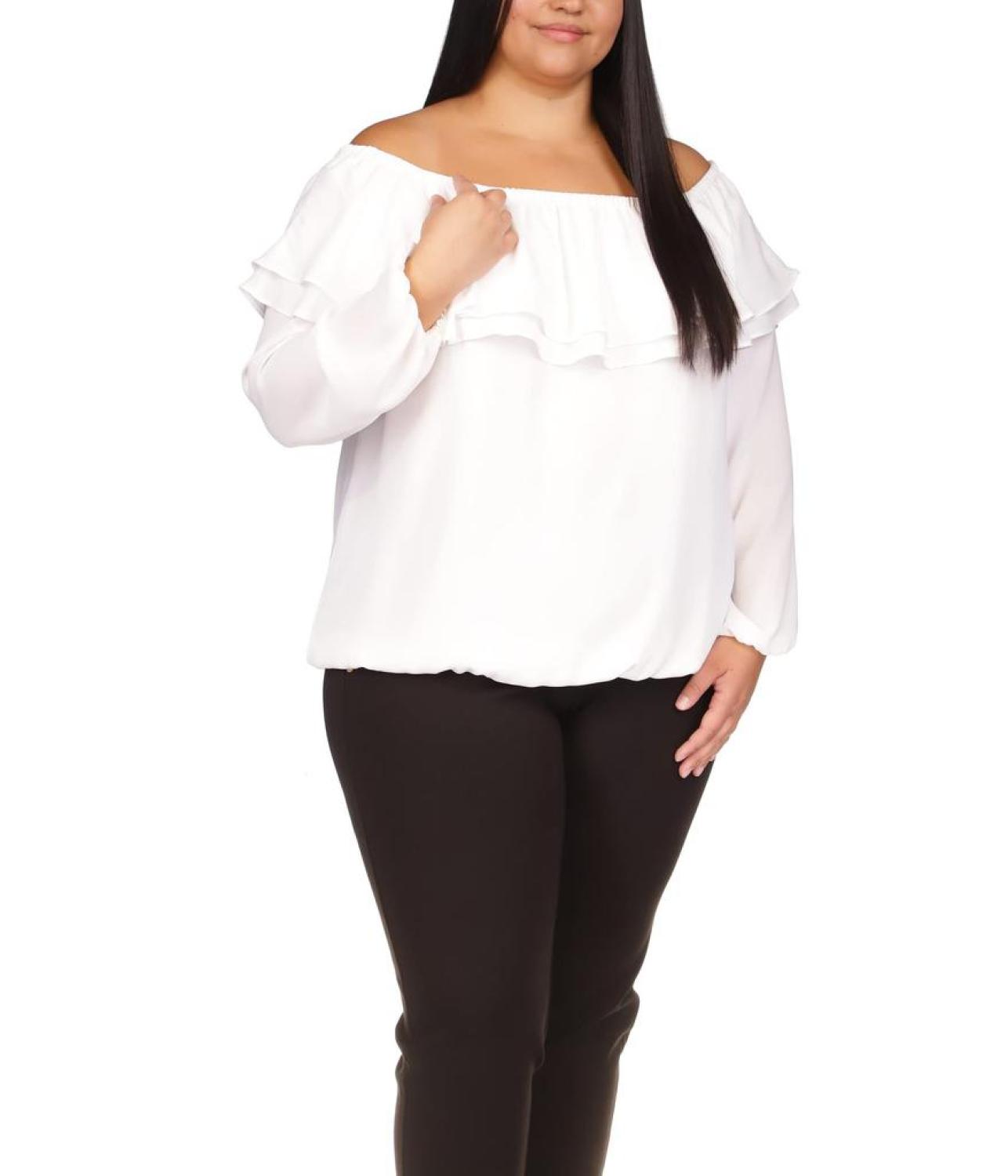 Plus Size Short Sleeve Ruffle Peasant Top