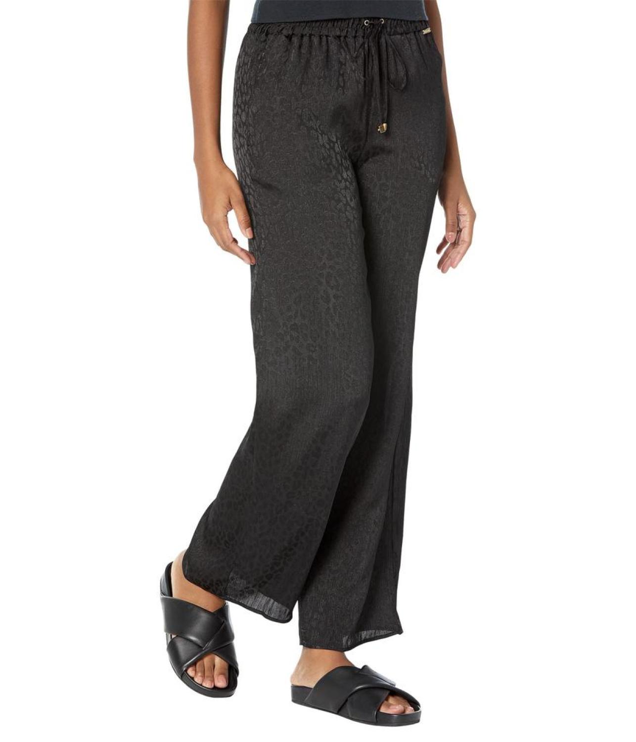 Petite Cheetah Plisse Wide Leg Pants