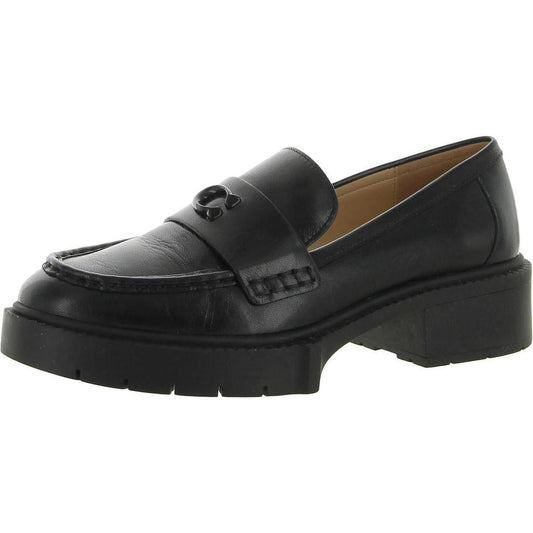 Leah Womens Leather Slip On Loafer Heels