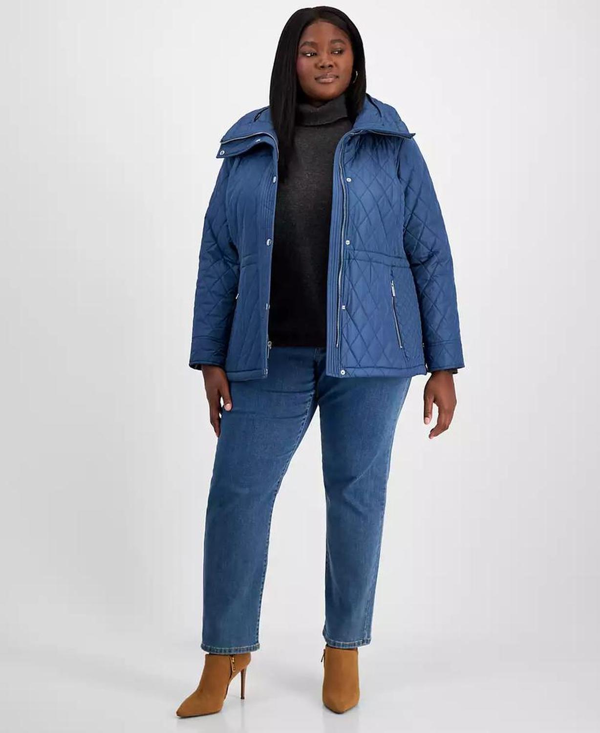 Plus Size Quilted Hooded Anorak Coat