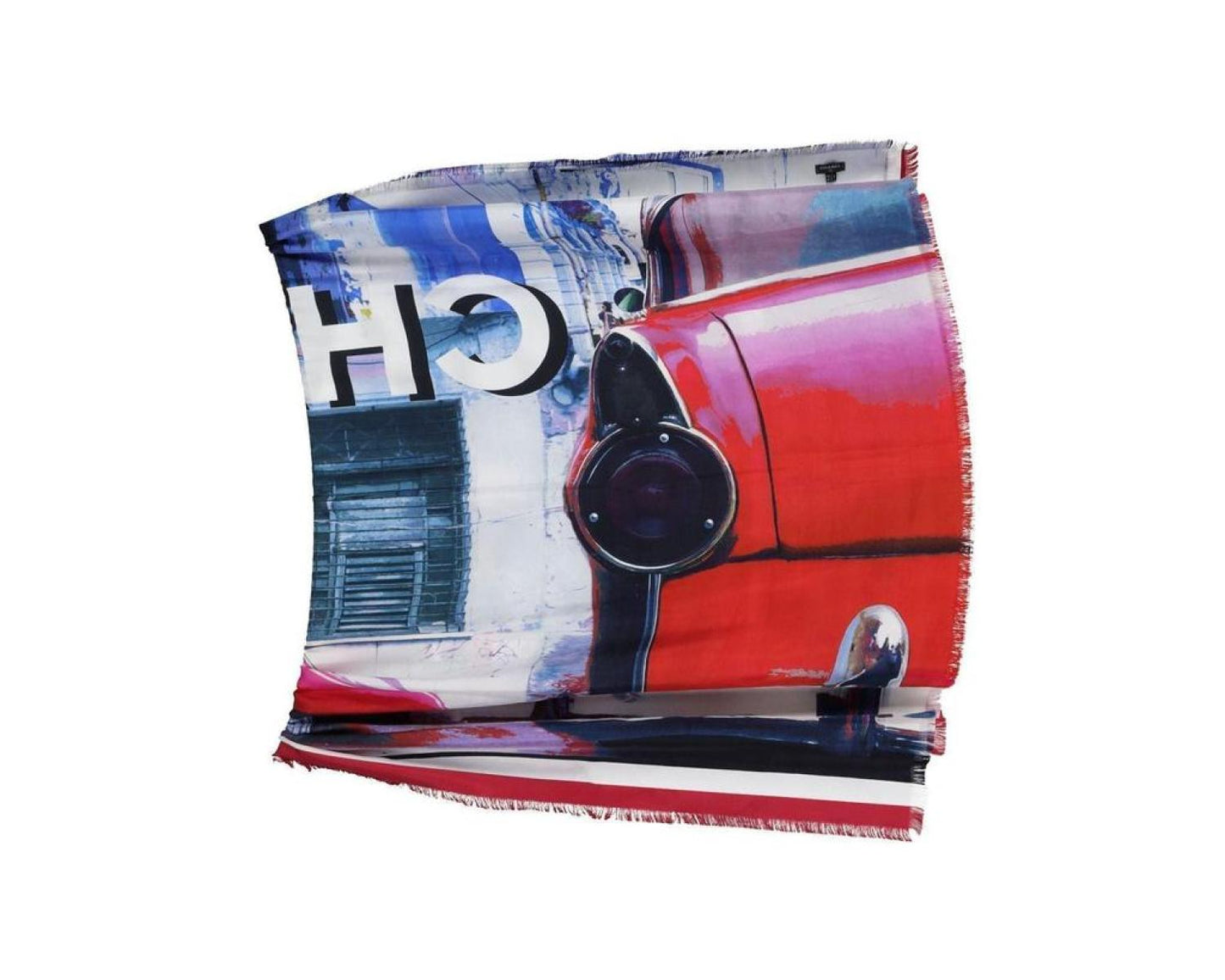 Chanel Cuba Cruise 2017 50s Cars Fringe Scarf in Multicolor Silk