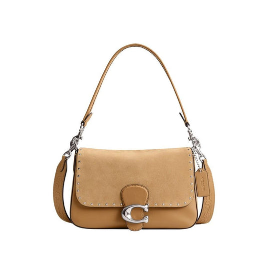 Soft Tabby Leather with Rivets Shoulder Bag