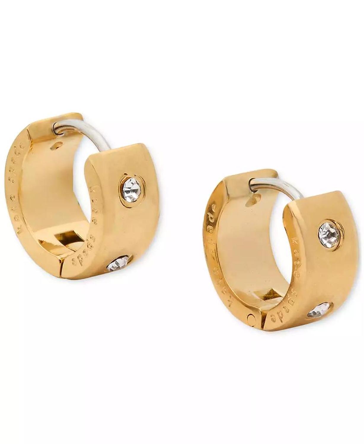 Gold-Tone Small Pavé Chunky Huggie Hoop Earrings, 0.5"