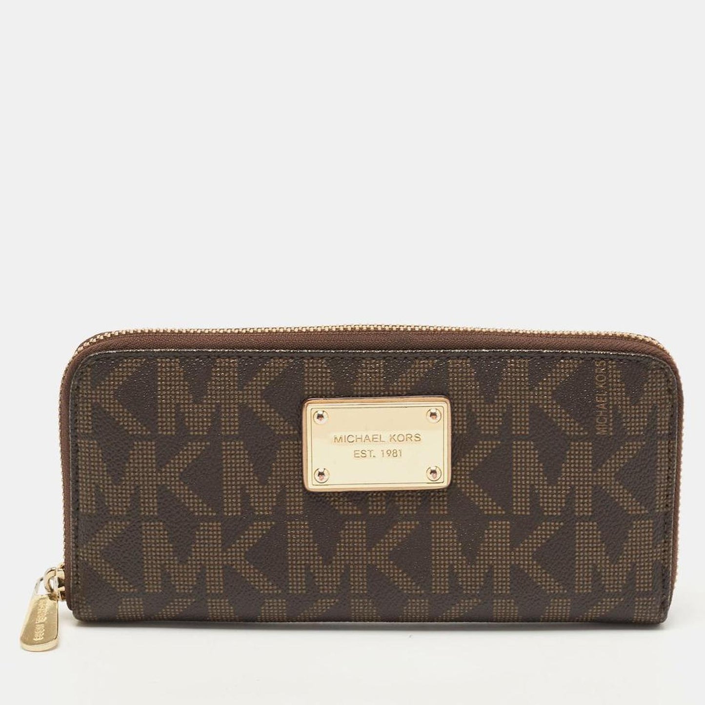 Michael Kors Dark Monogram Coated Canvas Zip Around Wallet