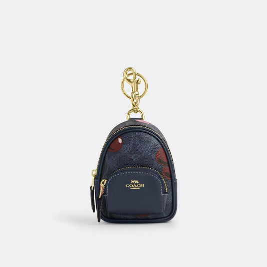 Mini Court Backpack Bag Charm In Signature Canvas With Cherry Print