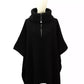 Women's Fine Rib Zip Cowl Neck Poncho