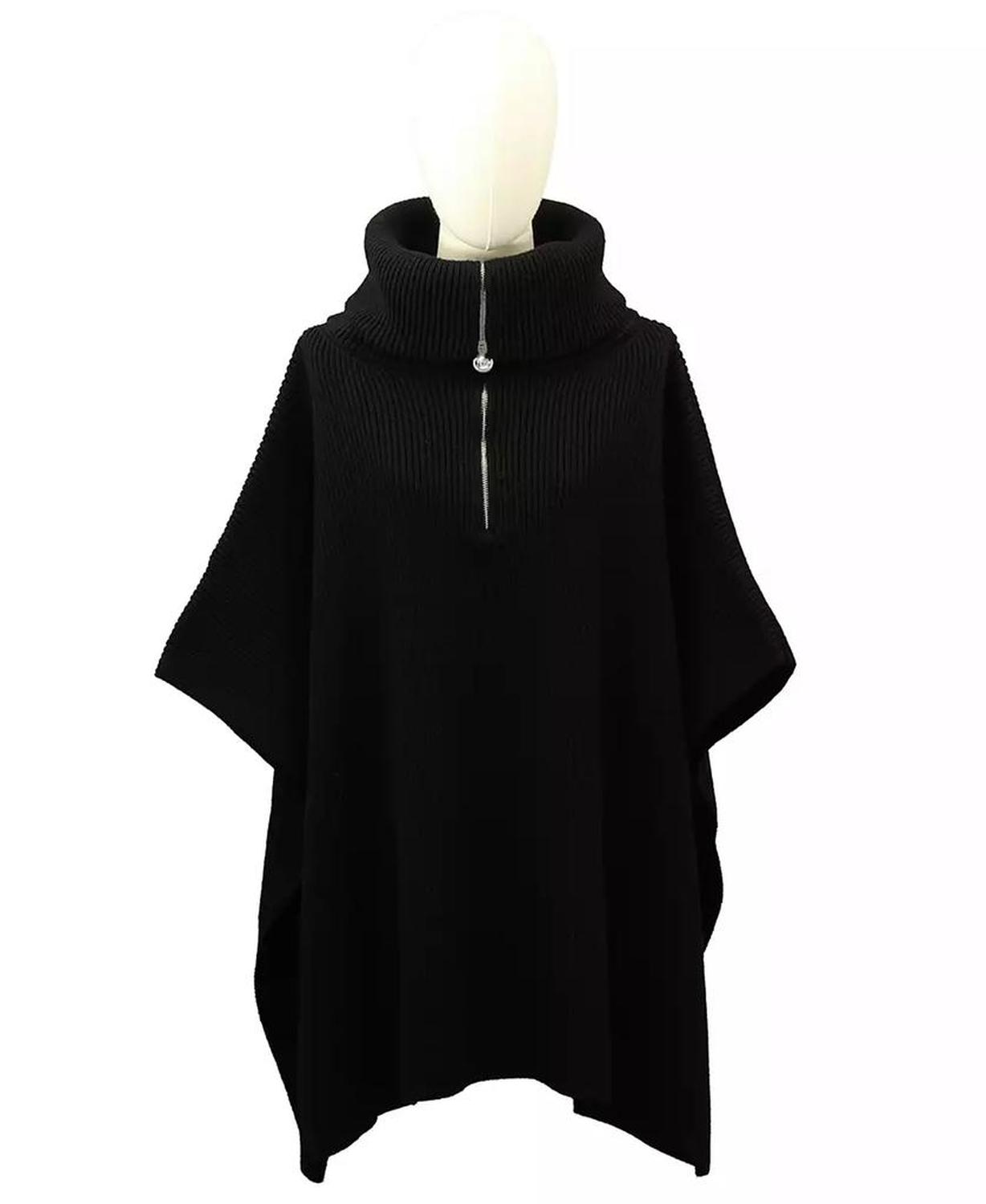 Women's Fine Rib Zip Cowl Neck Poncho