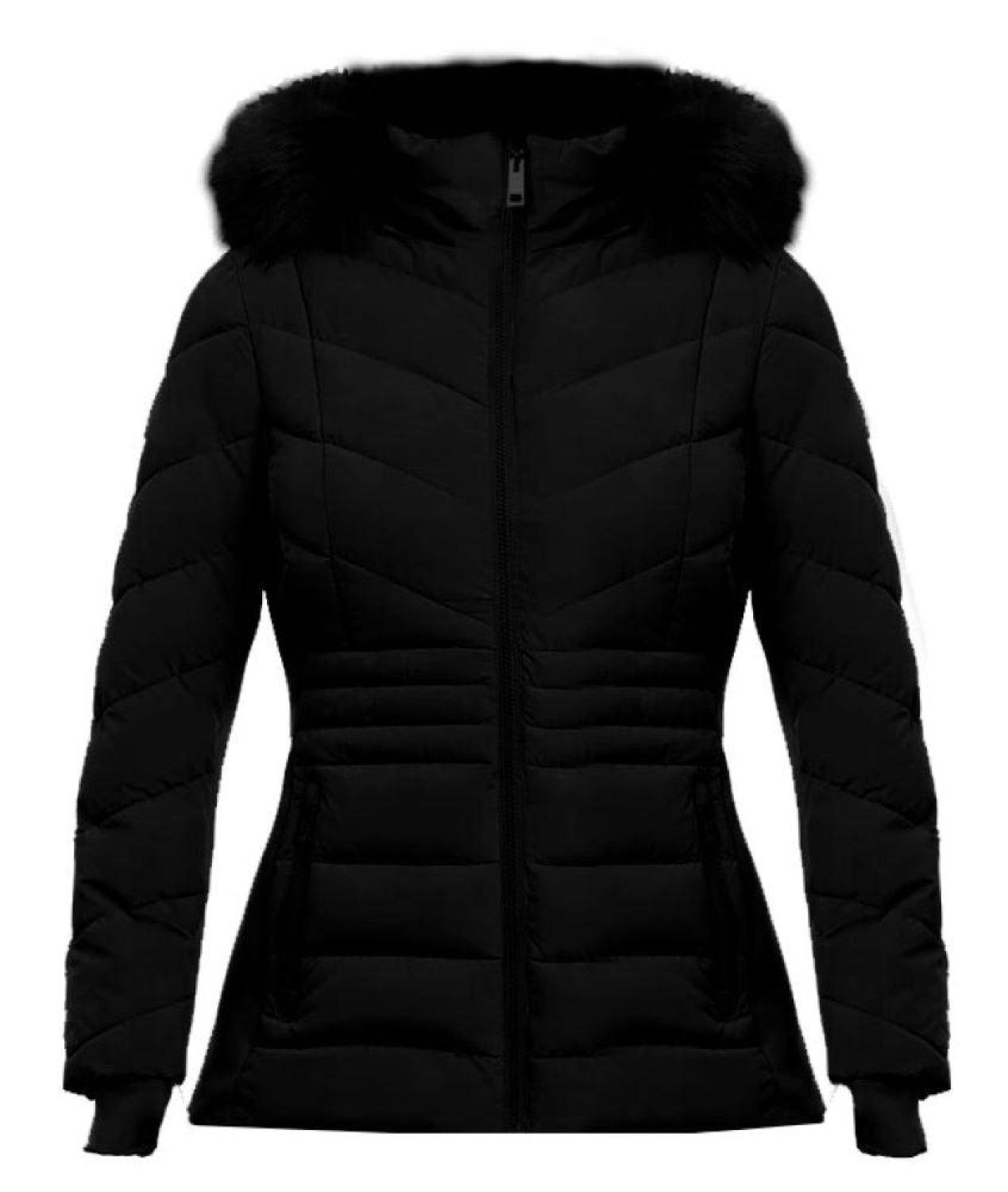 Michael Michael Kors Women's Black Chevron Faux Fur Hooded Coat