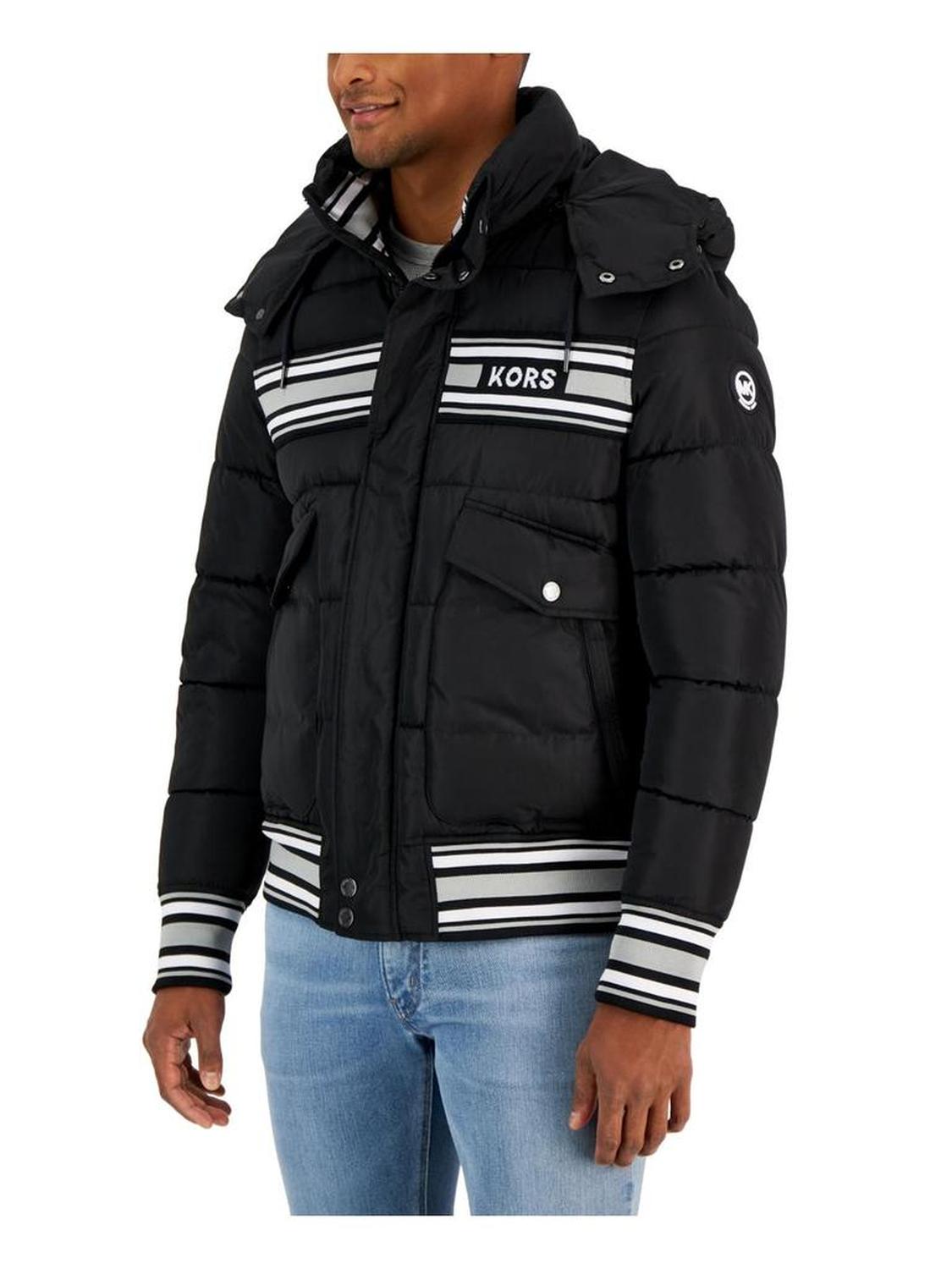 Mens Quilted Racing Stripe Puffer Jacket