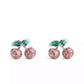 Pink Glitter Cherry Cluster Stud Earrings