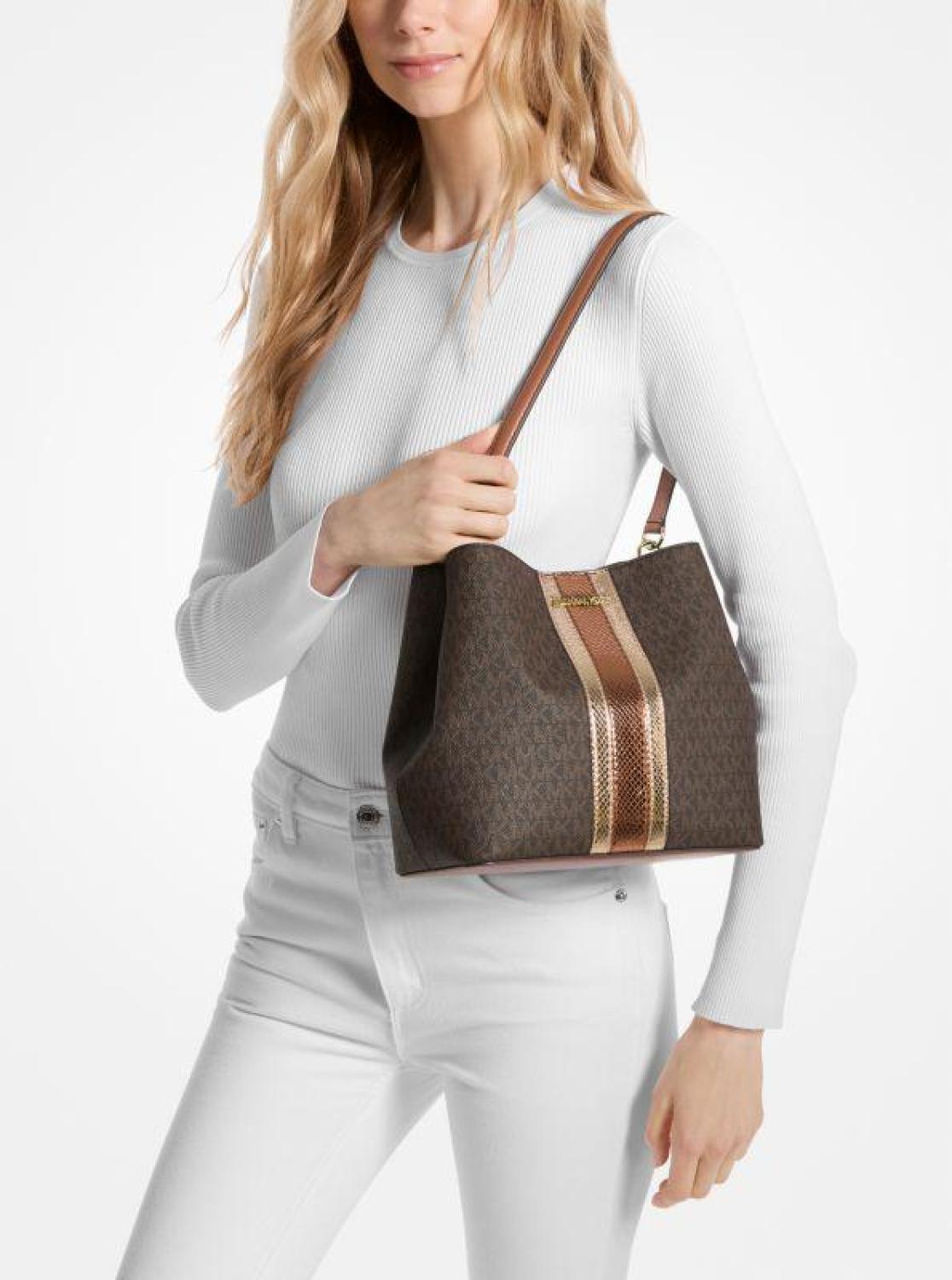 Pratt Medium Signature Logo and Metallic Shoulder Bag